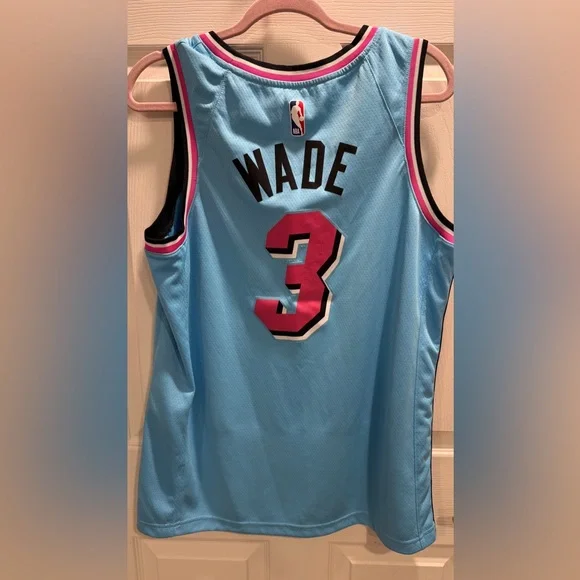Nike NBA Dwyane Wade Miami Heat ViceWave City Edition Jersey Sz L White Blue - Picture 7 of 9
